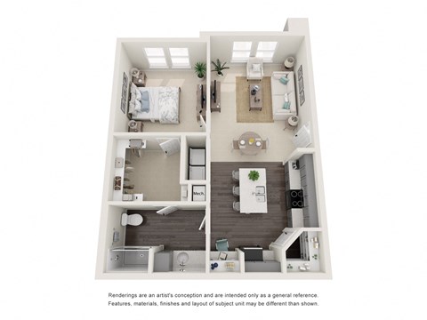 Floor plan for 1 bed, 1 bath, 789 sqft